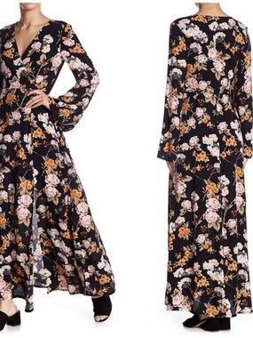 Abound Black Maxi Dress with Autumnal Floral Print | Witchy Boho Whimsigoth